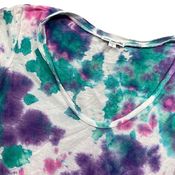 James Perse V Neck size 2 Tie Dye T shirt Cotton Blend Colorful Hippie 70's - Picture 2 of 5